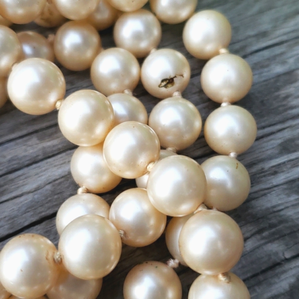 Gorgeous Vintage Marvella Pave Set Rhinestone Cream Pearl Long Sautoir Necklace - Picture 9 of 11